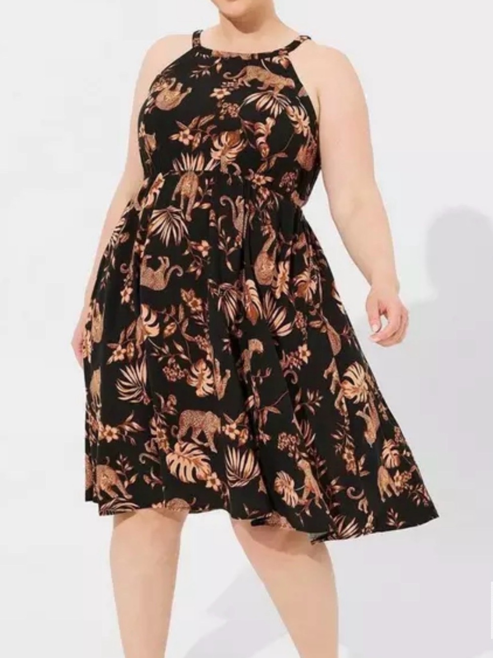 torrid Black & Copper Tropical Animal Print Asymmetrical Dress
